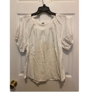 White puff short sleeve with eyelet detailing top